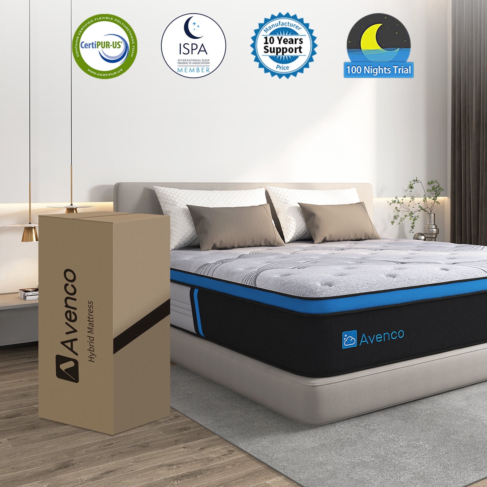 Avenco King Size Hybrid Mattress in a Box 12 Inch, Medium Firm