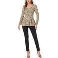 thumbnail image 2 of INSPIRE CHIC Women's Tops Printed Scoop Neck Long Sleeves Peplum Blouse XS Apricot-Leopard, 2 of 6