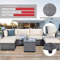 thumbnail image 3 of 7Pcs Deck Outdoor Patio Wicker Sets, SEGMART Modern Conversation Sofa Sofa w/2 Corner Sofa, wood Table Table, 2 Mid Seats, 12 Padded Cushions, 2 Ottomans, 330lbs, Beige, S8361, 3 of 9