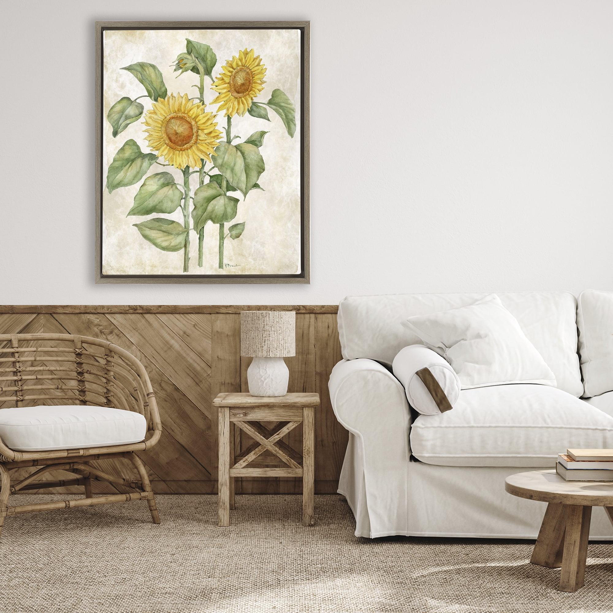 Stupell Industries Floral Journal Vintage Sunflower Brown Framed Floater Canvas Wall Art, design by Paul Brent