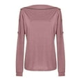 thumbnail image 3 of Lyinloo Women'S Loose One-Word off-Shoulder Button Long-Sleeved T-Shirt top, 3 of 5