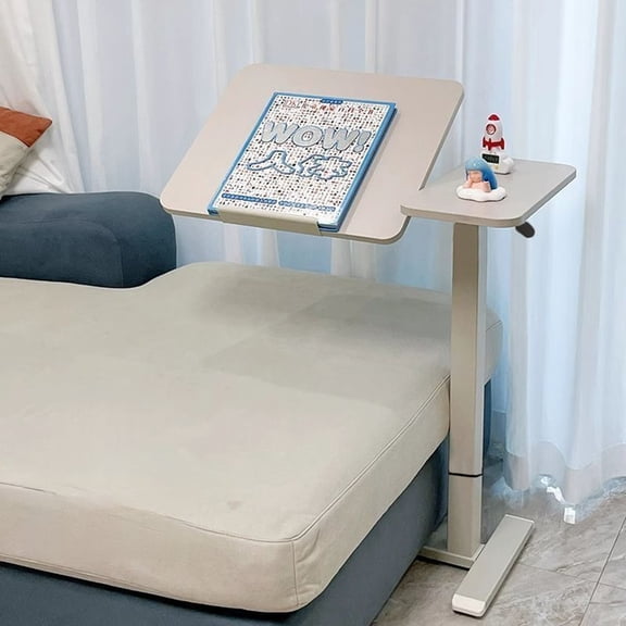 Mobile White Laptop Stand Overbed Table with Height Adjustable Tray Rolling Design for Sofa and Bed Convenience