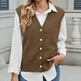 thumbnail image 2 of UAMVSH Sweater Vests for Women Casual V Neck Button down Sleeveless Knitted Cardigan Jackets Soft Lightweight Fall Tank Tops(Medium,Brown), 2 of 7
