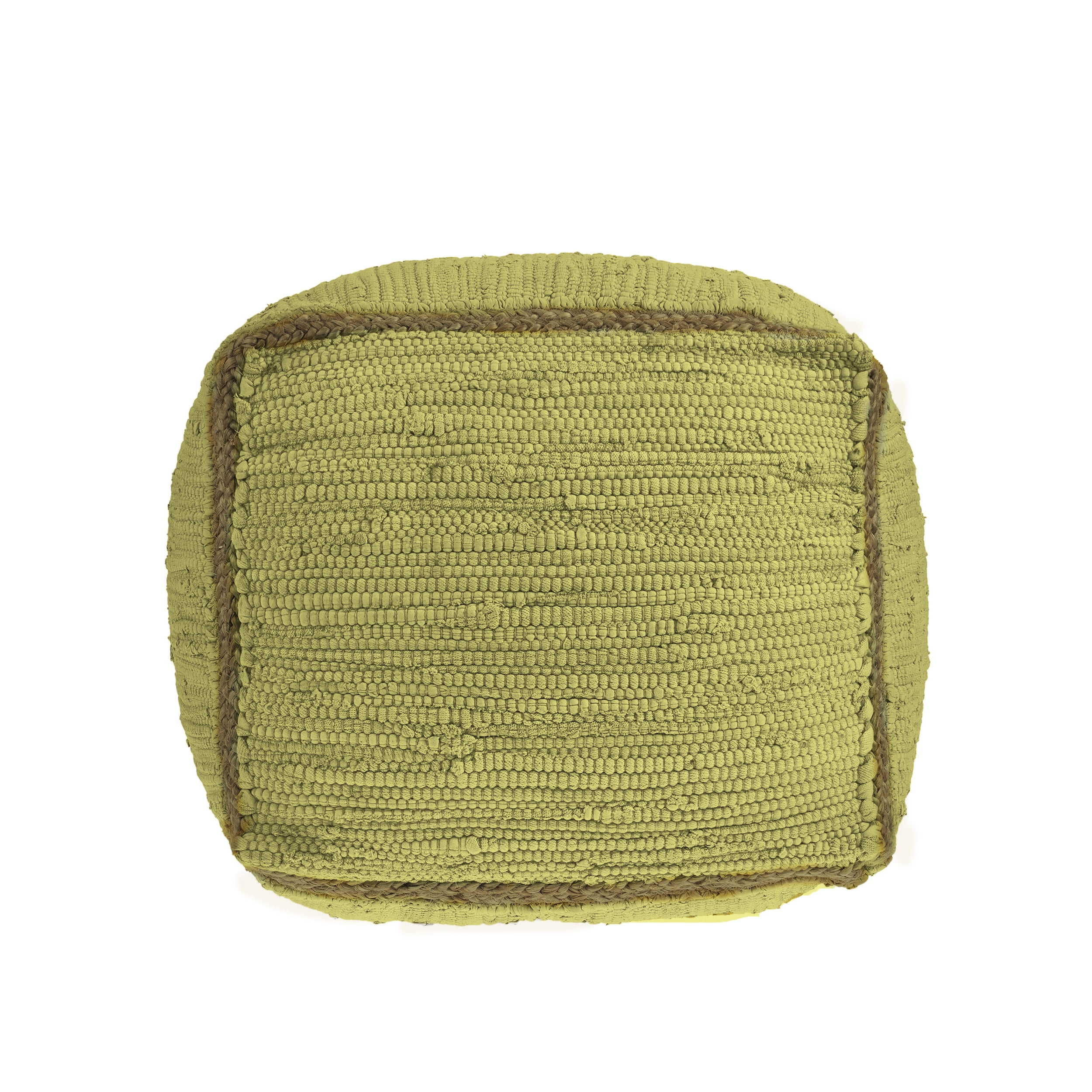 LR Home Square Yellow Braided Cotton and Jute Pouf Ottoman, 18" H x 18" W