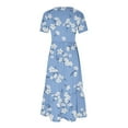 thumbnail image 4 of Amzcrzy Robes pour Femmes Mode Imprimé Floral Robe d'Été Col Rond Manches Courtes Robes Maxi à Étages Robes de Printemps Longues avec Poches, 4 of 5