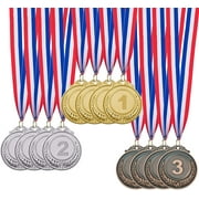 FunnyBeans 12 Pack Metal Award Medals with Neck Ribbon Gold Silver Bronze Olympic Style for Children Sports or Any Competition