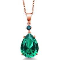 Gem Stone King 18K Rose Gold Plated Silver Green Nano Emerald and Blue Diamond Pendant Necklace for Women (8.35 Cttw, Pear Shape 16X12MM, Gemstone, with 18 inch Chain)