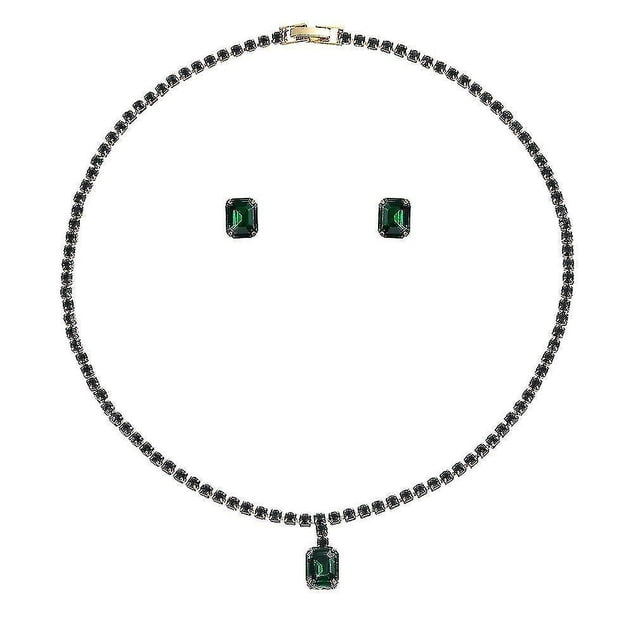 Conjunto de joyas con cadena de cristal de esmeralda y diamantes de imitación para mujer