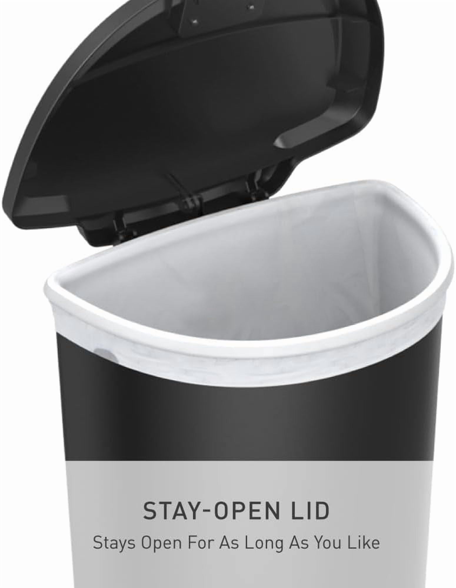 simplehuman 13 Gallon Trash Can, Black Plastic Semi-Round Step Kitchen Trash Can with Secure Slide Lock