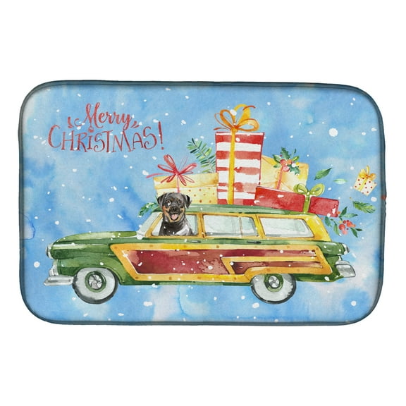 Merry Christmas Rottweiler Dish Drying Mat