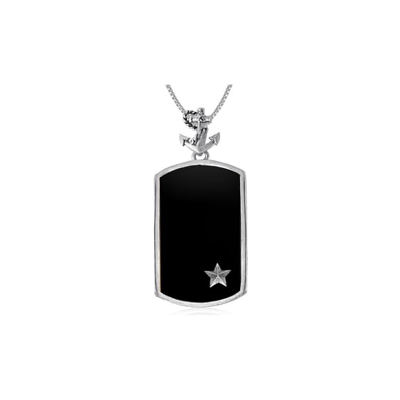 David Sigal Anchor Dog Tag with Synthetic Crystal in Stainless Steel for Men