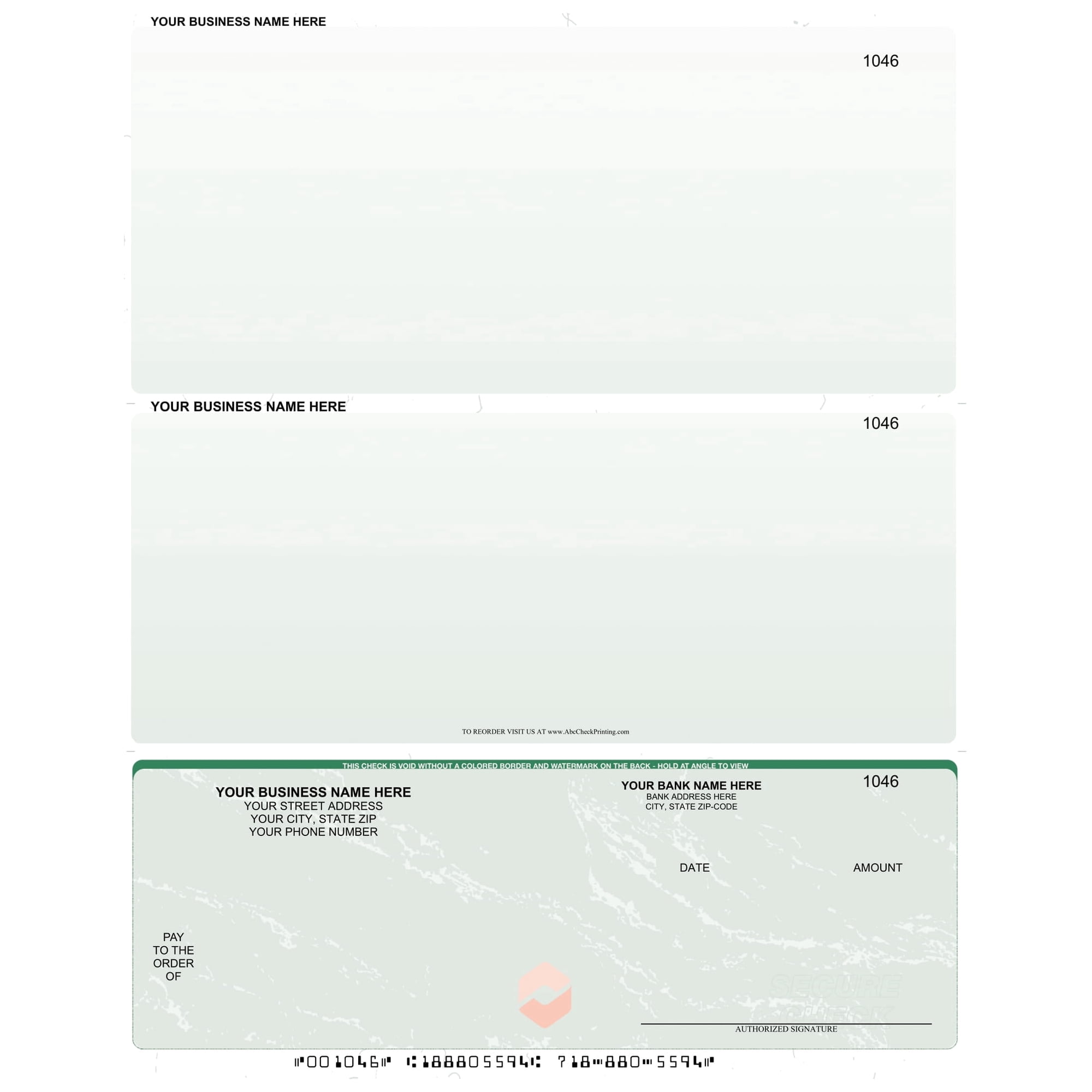Abc Laser Business Checks – Checks on Bottom, Marble Green, 100 Count