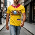thumbnail image 6 of 2026 Soccer Cup Retro Jersey Henley for Men, Short Sleeve Button Neck Graphic Tee with Country Flag & Ball Print for Game Day & Summer Casual Blue L, 6 of 7