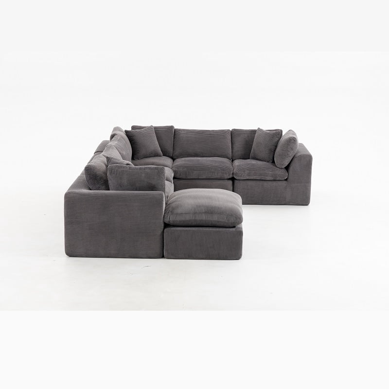 Modern Modular Sectional Sofa with Ottoman, Oversized 7-Seater L-Shaped Cloud Couch for Living Room, Apartment & Family Lounge, Dark Gray