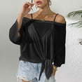 thumbnail image 4 of Abomasnow Women's Sheer Mesh See Through T Shirt 3/4 Length Sleeve Off Shoulder Tops Casual Beach Vocation Shirts, 4 of 6