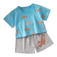 thumbnail image 1 of Uniforme escolar Honeeladyy para niños, ropa de verano para el hogar, cuello redondo, manga corta, conjunto de dos piezas para fiesta de cumpleaños (azul, 5-6 años), 1 of 3