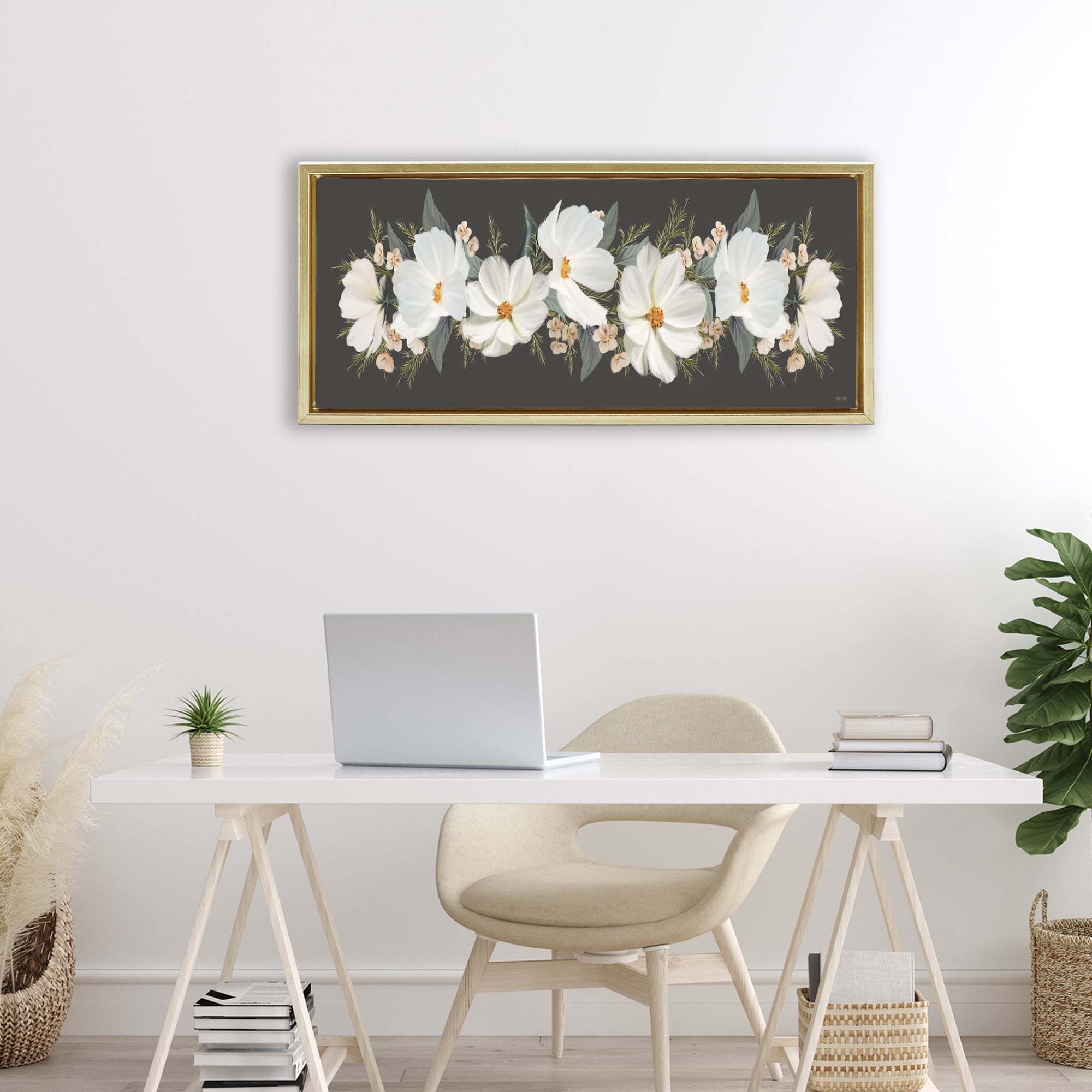 Stupell Industries Line Of Lace Cosmos Gold Framed Floater Canvas Wall Art, design by House Fenway