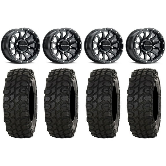 Raceline Trophy 15x6 Wheels Black 35" XComp ATR Tires Can-Am Maverick X3 / Honda Pioneer 1000 / Talon