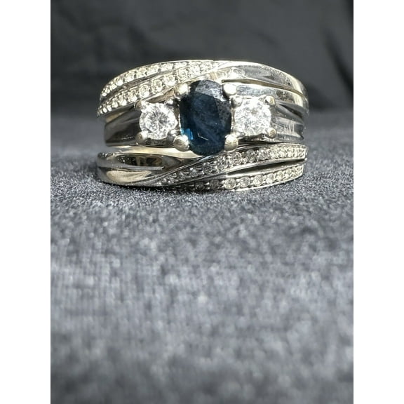 Dreamofdazzles Jewels 925 Sterling Silver 3.00 Ct Oval Cut Blue Sapphire & Diamond Wedding Engagement Bridal Ring Set 14K White Gold Plated For Women's -5.5
