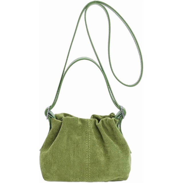 Bolsos de ante vintage para mujer, bolso de mano, bolso de cubo con cordón, bolso de hombro tipo bandolera, bolso de uso diario,Verde