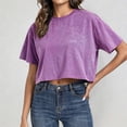 thumbnail image 2 of WEIGFI Workout T-Shirts For Women Cotton Loose Fit Cropped Tops Yoga Running Crew Neck Short Sleeve Lightweight Clothes Solid Color Trendy Cozy Beach Daily Wear,Purple,XL, 2 of 6