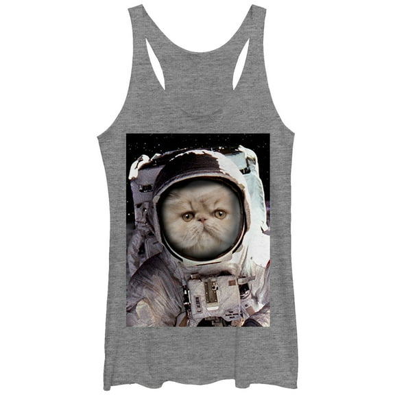 Women's Lost Gods Cat Astronaut  Racerback Tank Top Gray Heather Small