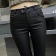 thumbnail image 2 of Leggings ajustados de cintura alta informales con revestimiento de PU de cuero sintético mate fino de otoño para mujer, 2 of 6