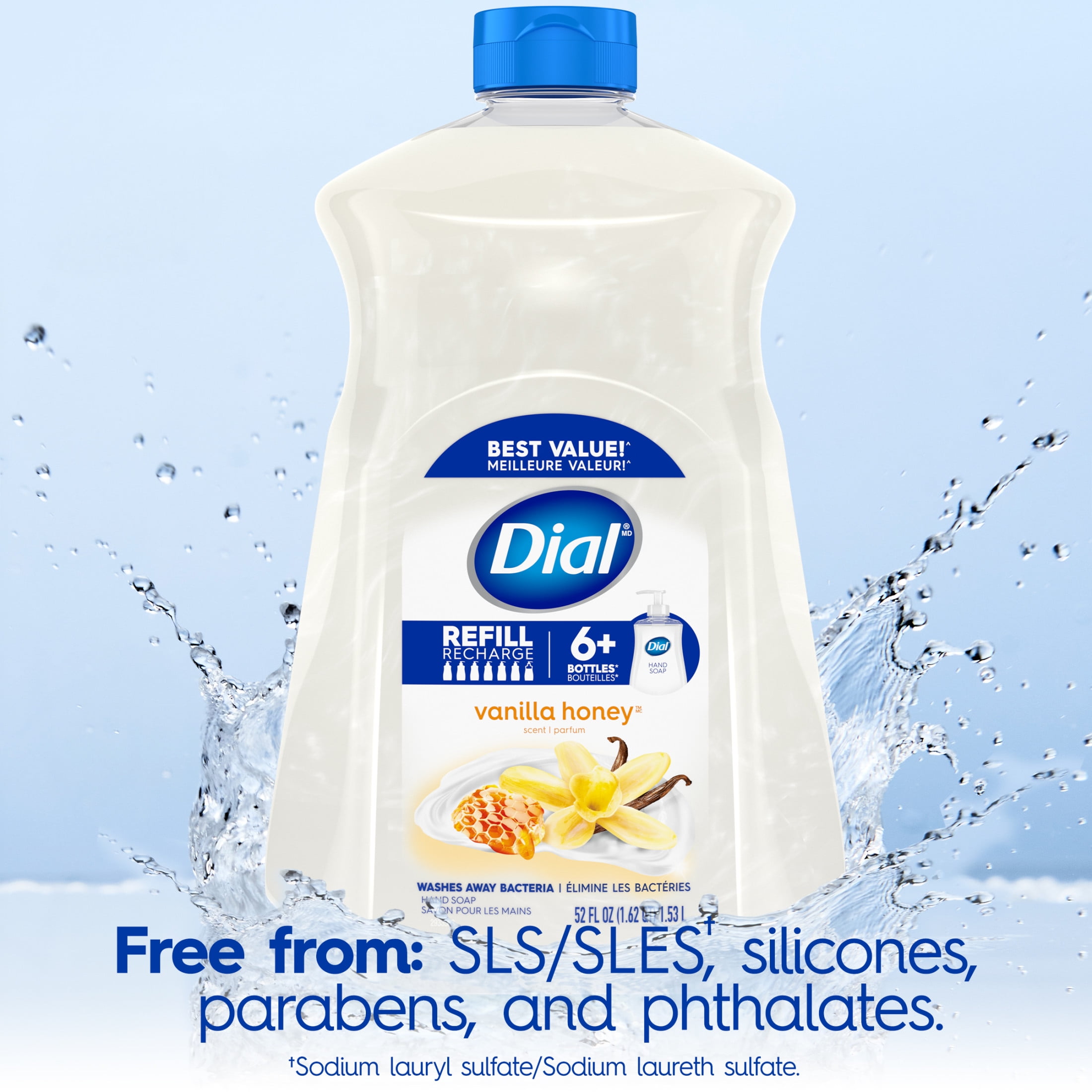 Dial Clean + Gentle Liquid Hand Soap Refill, Vanilla & Honey Gentle Hand Soap, 52 oz