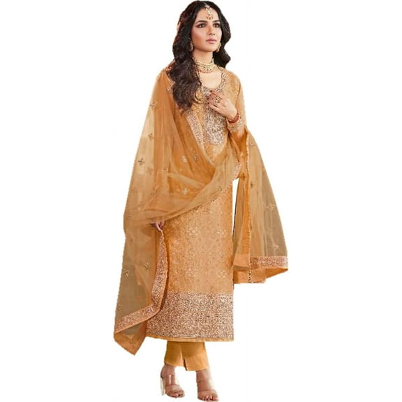 Stylish Women's Wear Designer Indian Pakistani Trouser Pant Salwar Kameez Outfits ( Yellow, XXS - 34 )