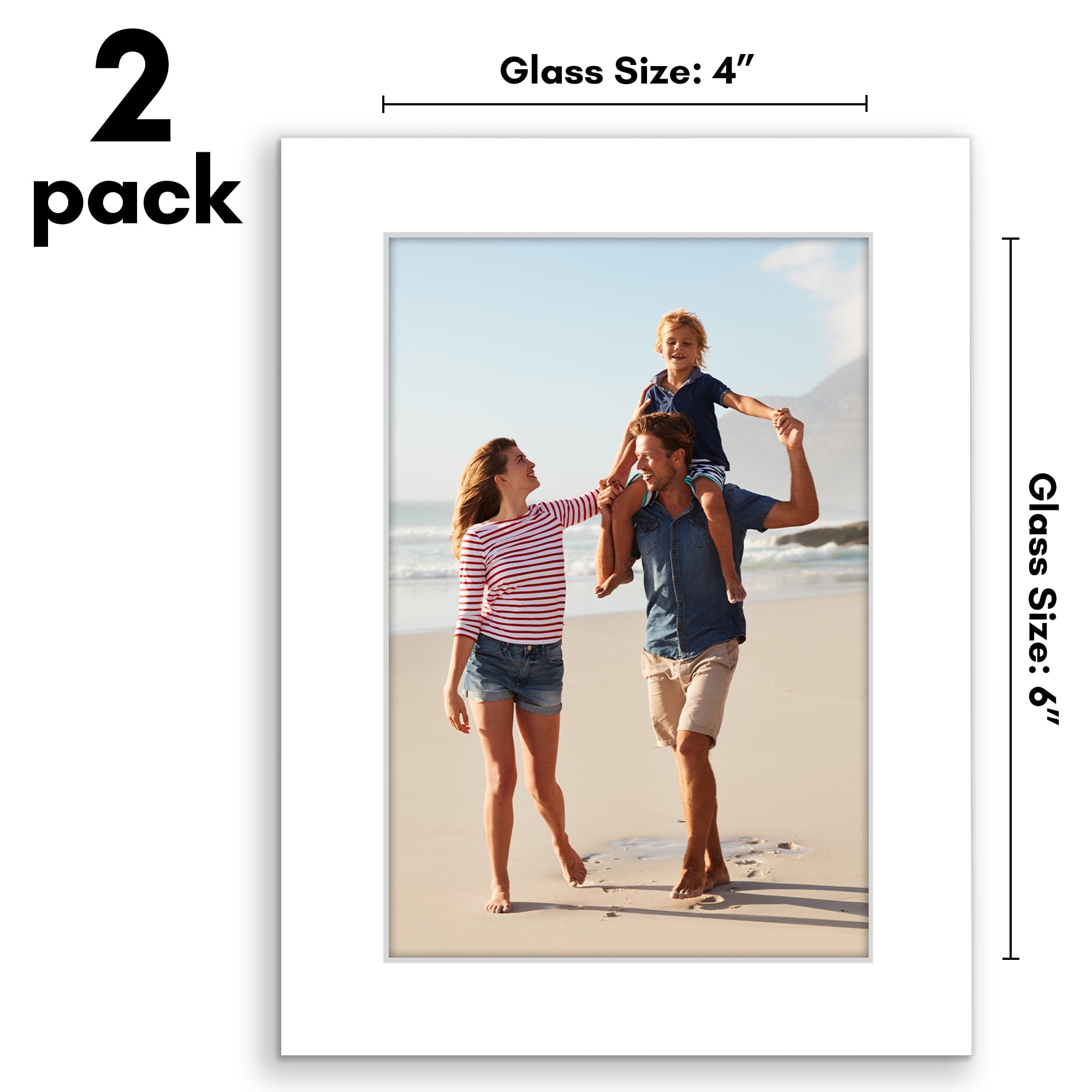 Americanflat 4x6 Picture Frame with Shatter-Resistant Glass 2 Pack Signature Collection Gallery Style - White