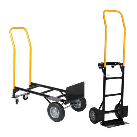 Hand Truck Dolly Cart 2/4 Wheel - 330 Lbs Heavy Duty Platform Cart for Moving, Warehouse, Garden, Grocery - Swivel Wheels & Adjustable Handle Black   Metal