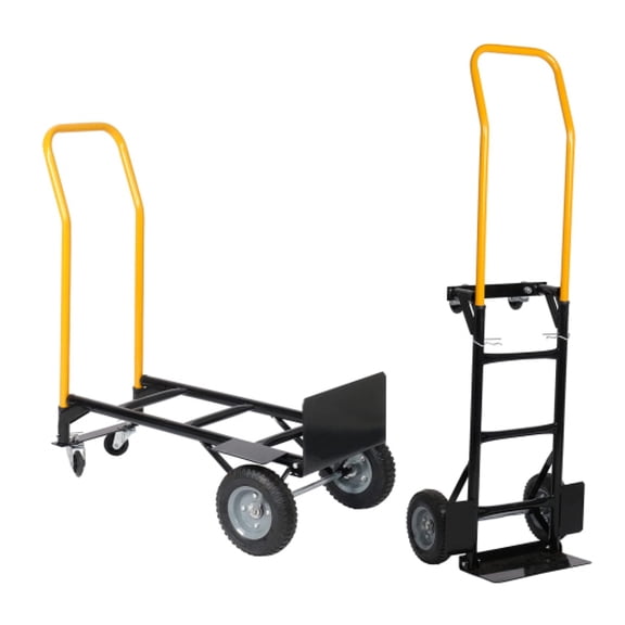 Hand Truck Dolly Cart 2/4 Wheel - 330 Lbs Heavy Duty Platform Cart for Moving, Warehouse, Garden, Grocery - Swivel Wheels & Adjustable Handle Black   Metal