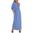 thumbnail image 2 of QingYiHua Maxi Summer Dresses for Women Casual 3/4 Sleeve Waist Split V Neck Plus Size Dresses Beach Vacation Long Dress with Pockets,Light Blue, 2 of 8
