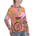 thumbnail image 6 of Fotbe Flamingo Riding a Bicycle Pattern Womens Long Sleeve Hoodie, Pullover Hooded Sweatshirt, Kangaroo Pocket Hoodie with Eye-catching Drawstrings-Small, 6 of 7