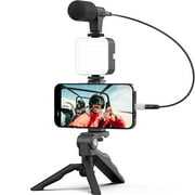 Smartphone Video Microphone Kit, Shotgun Mic Video Recording Accessories W/LED Light, Phone Holder, Tripod, Compatible with iPhone 12 Xs Max 11 Pro 8 Plus 7 Samsung Huawei, for TikTok YouTube Vlogging