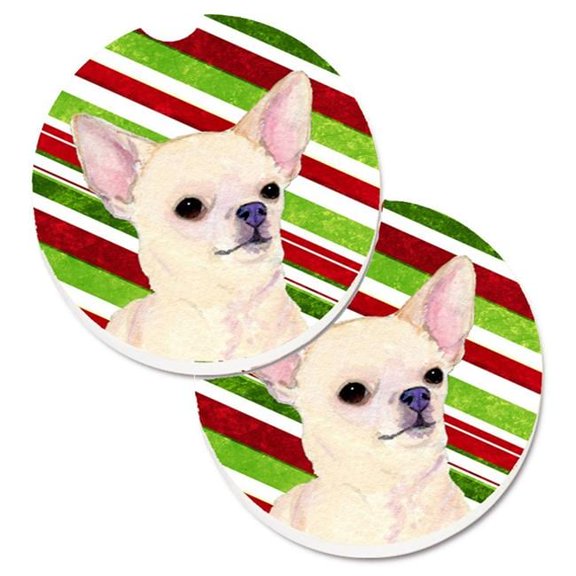 Chihuahua Candy Cane Holiday Christmas Set of 2 Cup Holder Car Coaster
