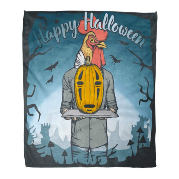 SIDONKU Throw Blanket Warm Cozy Print Flannel Chicken of Rooster Celebrating Halloween Pumpkin Comfortable Soft for Bed Sofa and Couch 58x80 Inches
