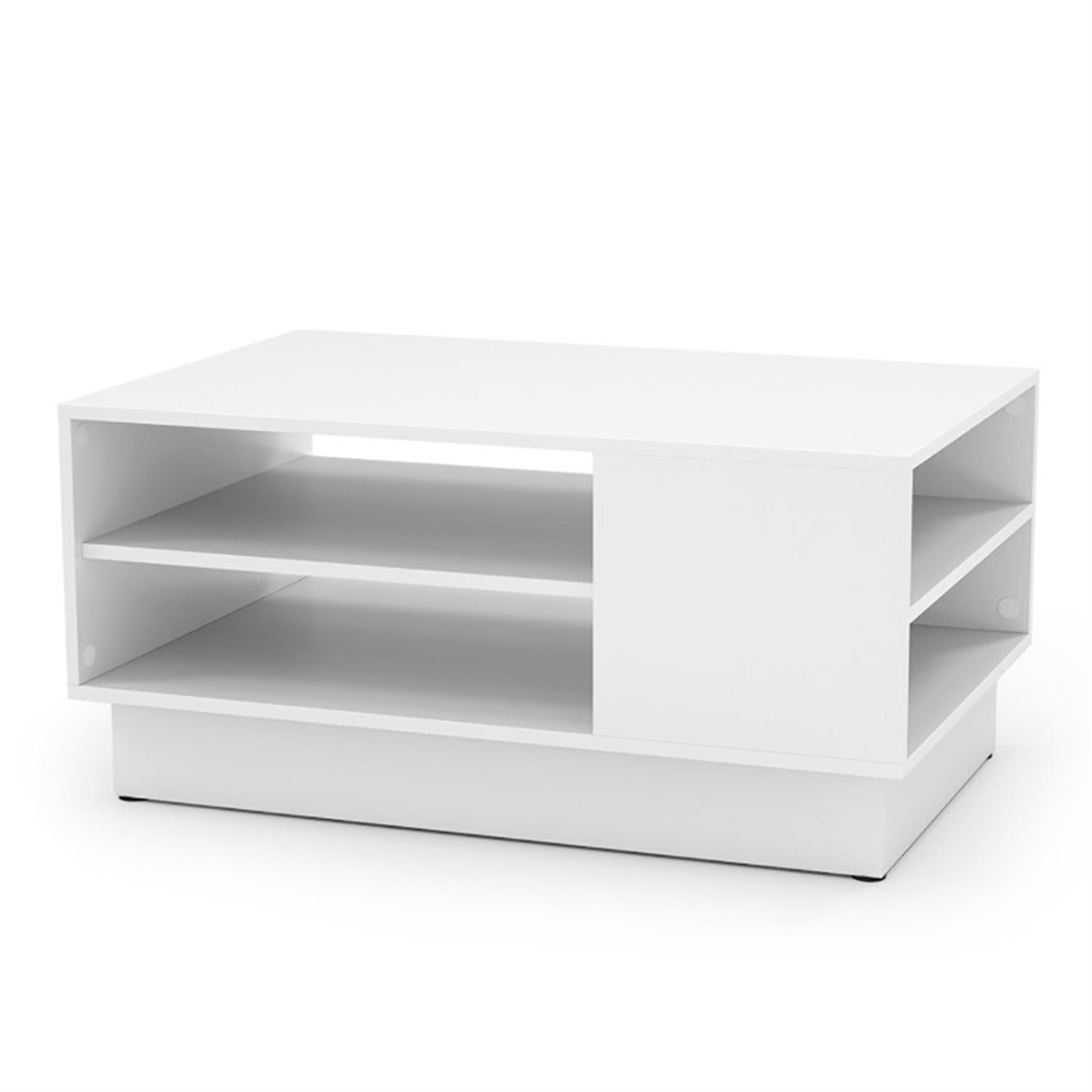 Demi Bonn Modern Coffee Table, Dining Center Tables with 2-Tier Open Storage Shelves for Living Room, Bedroom, Office and Balcony, White