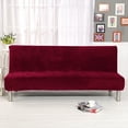 thumbnail image 6 of CJC Armless Plush Sofa Bed Cover - Stretch Velvet Sofa Bed Slipcover - Thicker Folding Futon Sofa Cover Protector, Dark Red, 6 of 9