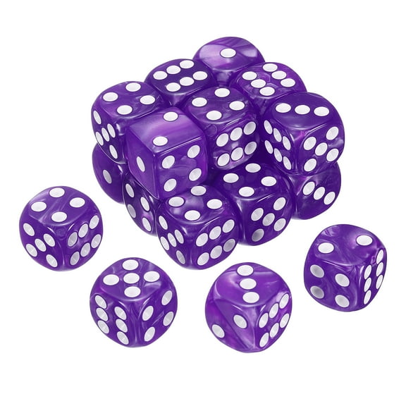 20Pack 6 Sided Colored Standard Dice, Acrylic D6 Mini Polyhedral Pearl Pattern Game Dice Set for Table Games or Math Learning, Purple/White Point