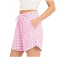 thumbnail image 2 of QATAINLAV Laides Boxer Shorts Summer Gingham Striped Drawstring Shorts Cute Plaid Lounge Pajamas Bottoms with Pockets Pink M, 2 of 8