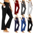 thumbnail image 1 of Pantalones de yoga deportivos de secado rápido con bolsillos y elásticos de color liso para mujer, 1 of 5