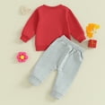 thumbnail image 3 of Bagilaanoe 2Pcs Toddler Baby Boy Valentine's Day Clothes Letter Embroidered Long Sleeve Sweatshirt Tops + Sweatpants 3M 6M 12M 18M 24M 3T Kids Pants Set, 3 of 8