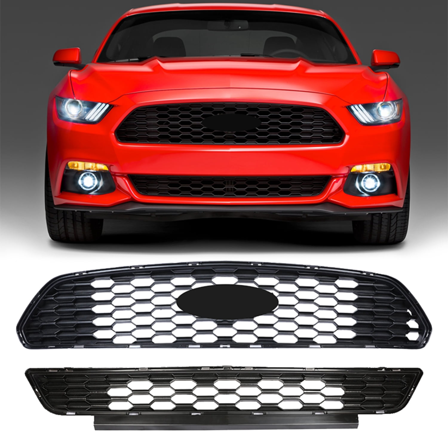 HOUGEET Front Bumper Grille Grill Replacement kit Black Fit for 2015-2017 Ford Mustang