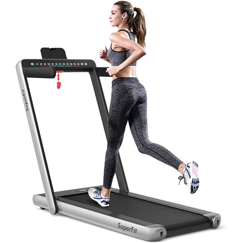 Canddidliike 2-in-1 Electric Motorized Health and Fitness Folding Treadmill with Dual Display-Silver, Home Fitness Equipment for Walking & Running , Cardio Exercise Machine