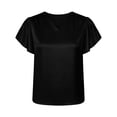 thumbnail image 6 of Vekome Blouses for Women Plus Size Short Sleeve T Shirts V Neck Casual Pullover Satin Solid Color Summer Tops Black L, 6 of 7