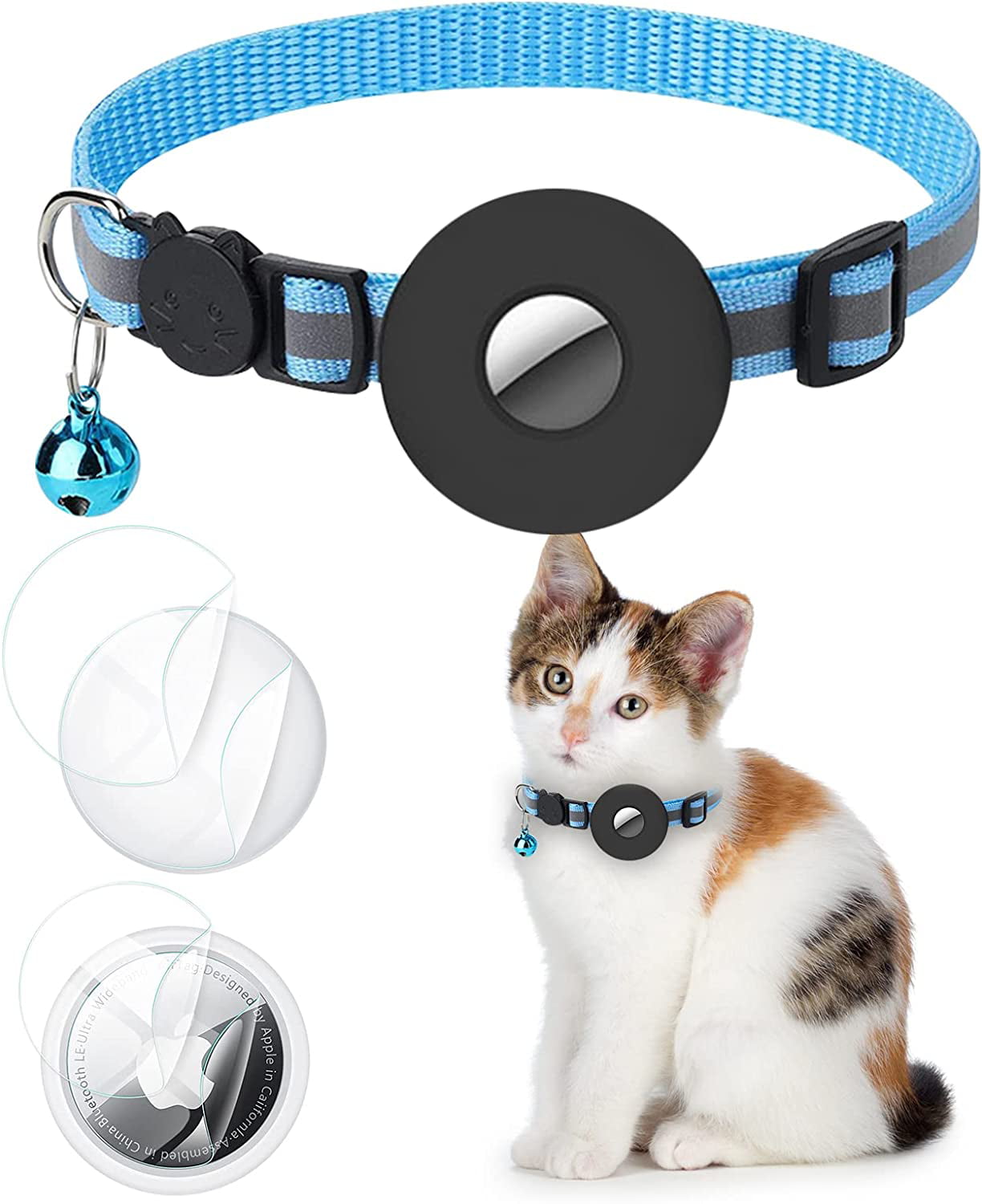 Airtag Cat Collar, Cat Collar With Bell And Safety Clasp, Reflective Adjustable 22-35Cm Collar With Protective Film, For Cats Puppy Kittens (Black) - Walmart.com