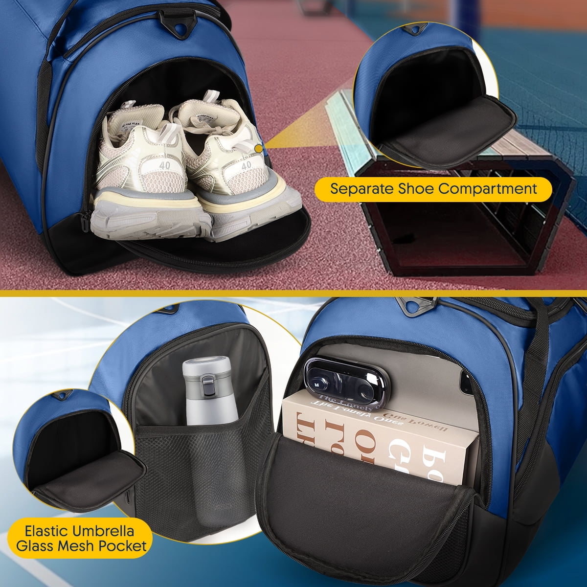 28" Travel Duffle Bag with Shoe Compartment, 75L Large Overnight Bag for Gym Sport Travel,Blue - LX238