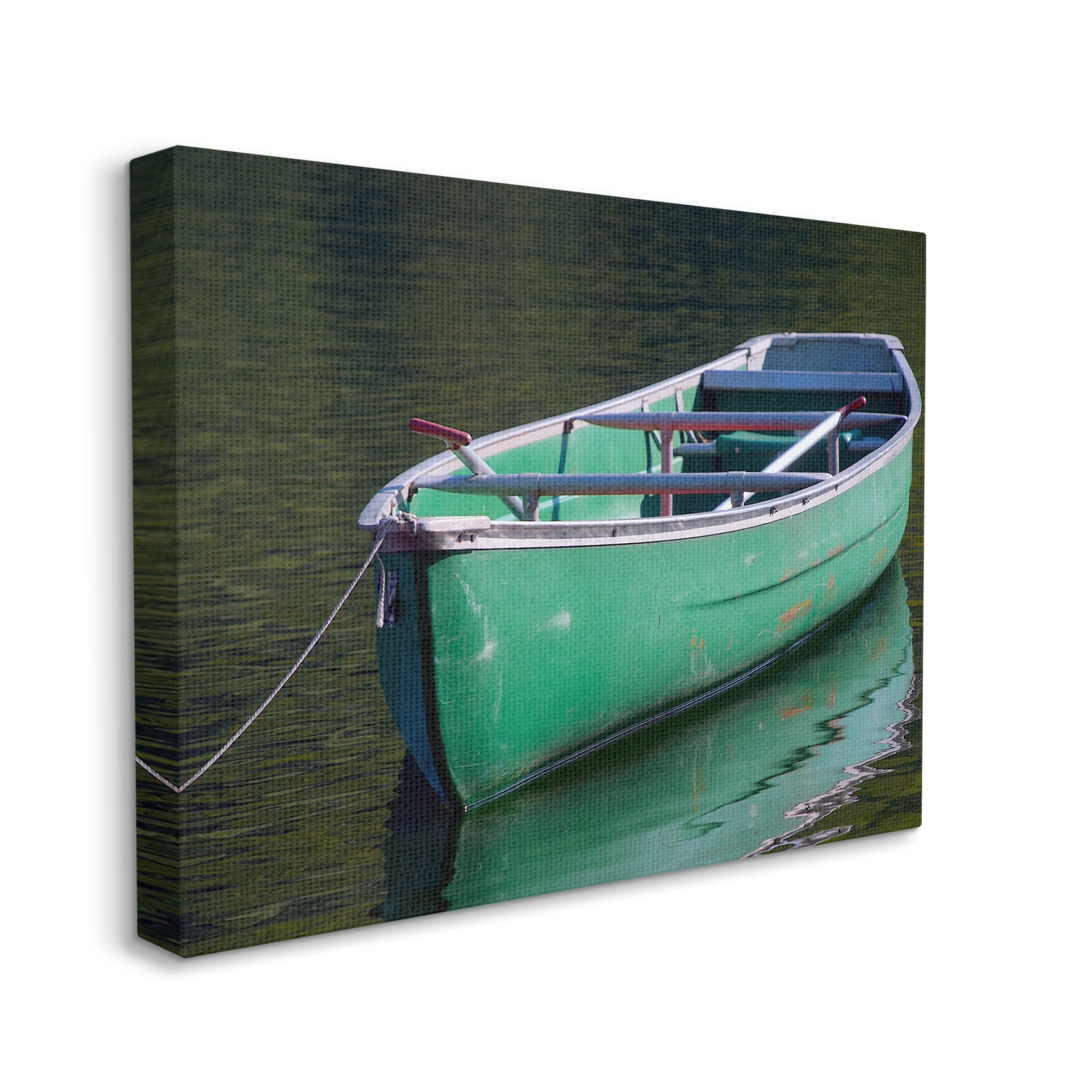 Stupell Industries Green Rowboat Canoe Floating Lake Dock Photography Photograph Gallery Wrapped Canvas Print Wall Art, Design by Daphne Polselli