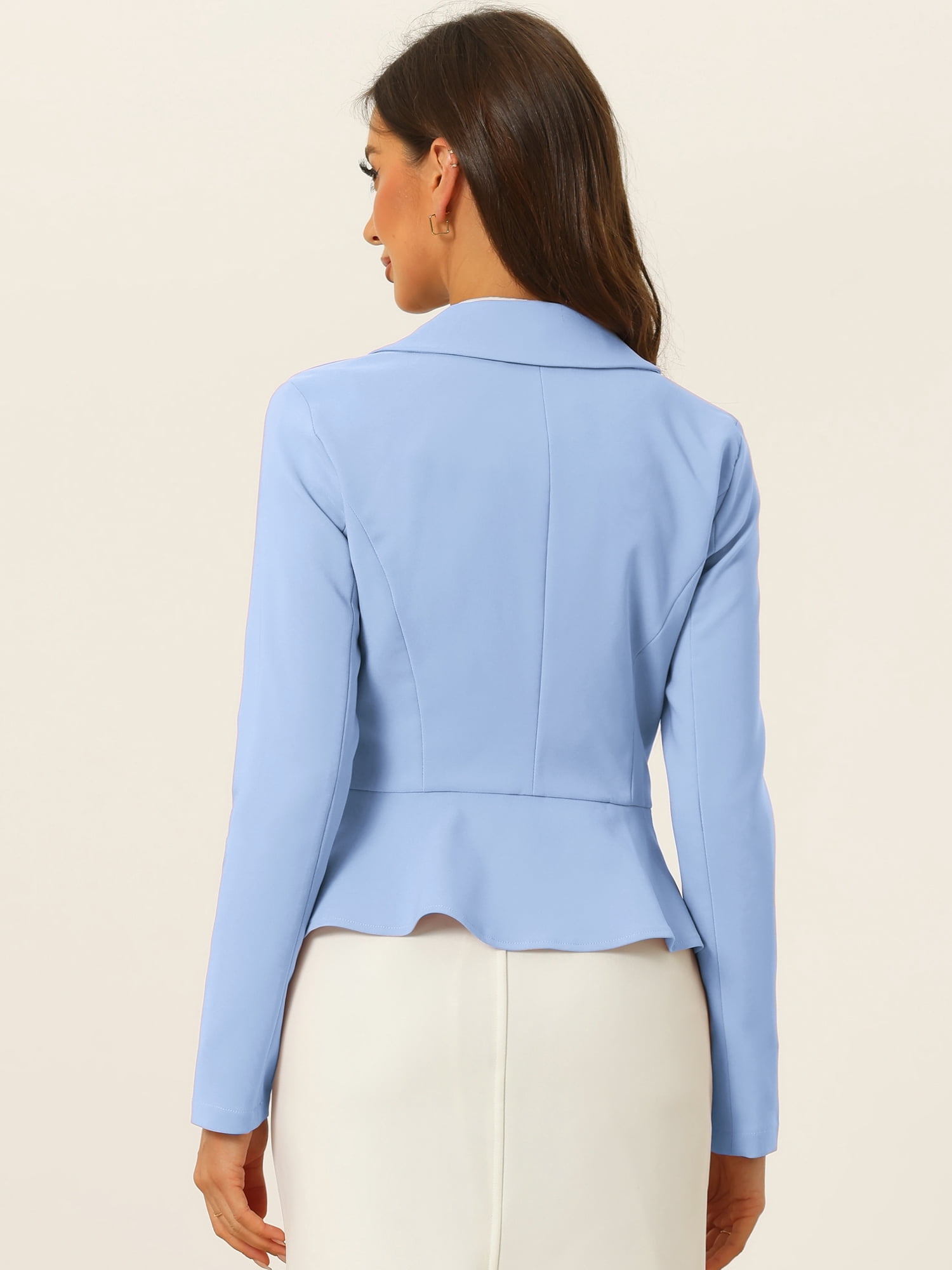 DARING DIVA Women's Vintage Shawl Collar Ruffle Hem Short Blazer S Light Blue